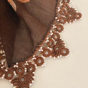 Traditional Collectable Vintage Oya Lace Scarf Brown & White